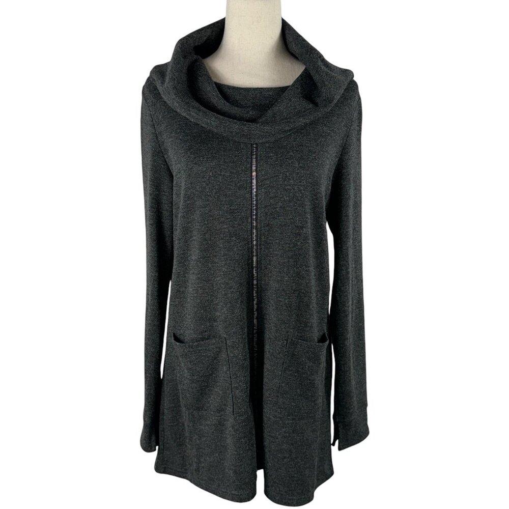 PATRIZIA LUCA NYT6686722 Cowl Neck Zipper Tunic in Charcoal Gray Size La…